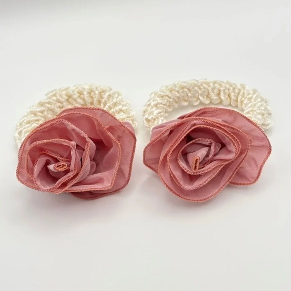 Vintage‎ Rosette Hair Tie Coiled Elastic Ponytail Holders Cottagecore Coquette